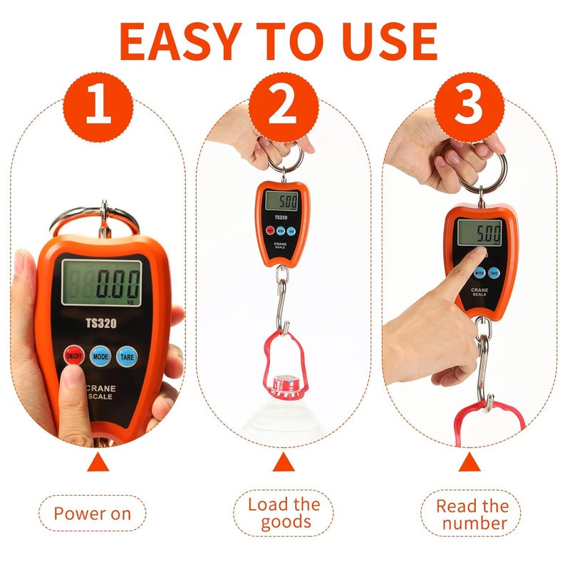 Outmate Digital Crane Scale 300kg/660lbs 200kg/440lbs with LED Handheld Mini Hanging Scale for Garage Farm Hunting Fishing Etc(200kg/Plastic Shell/Orange) - Image 4